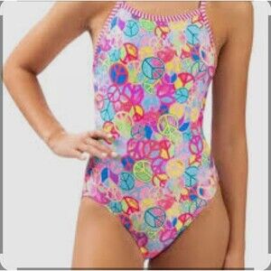Dolphin Women's Uglies Pink Peace V-back 1 Piece Swim Size 30 New